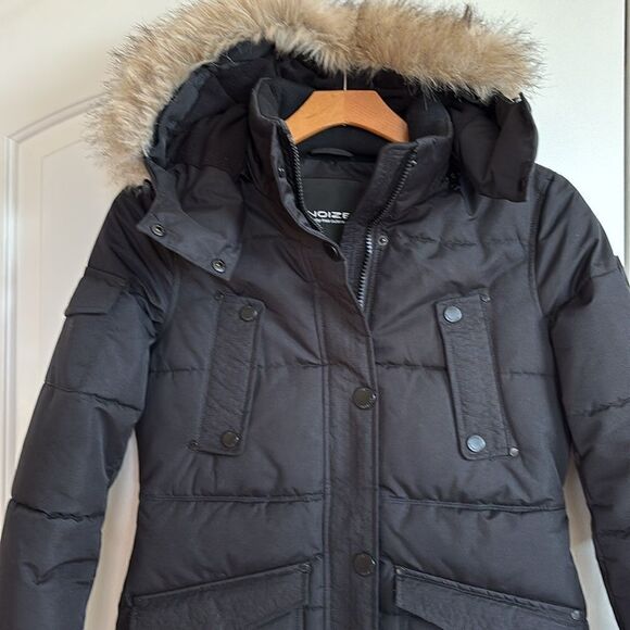 Noize Astrid Mid Length Black Parka Jacket Faux Fur Hood Coat Size Small - Picture 6 of 15